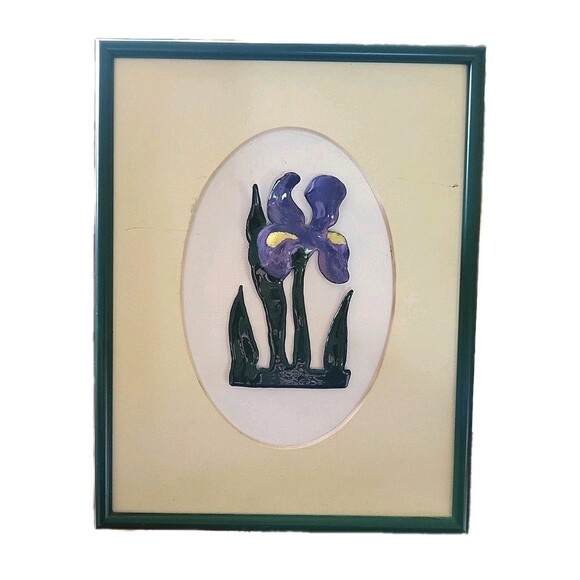 Vtg S. TOBASKO Signed Art SST Studios Ohio 3d Enameled Iris Flower Framed - Picture 2 of 8